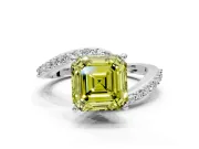 Solitaire Engagement Ring Setting for Fancy Yellow Asscher Cut Center with Pave Bypass Swirl Band and Prong Head in White Gold