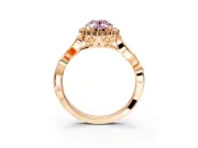 Halo Engagement Ring Setting for Fancy Pink Oval Center with Leaf Motif Split Shank and Prong Head in Rose Gold