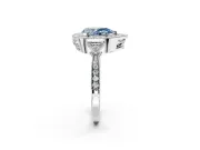 Halo Engagement Ring Setting for Fancy Blue Pear-Shaped Center with Milgrain Rim, Pave Band and Prong Head in White Gold