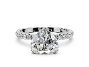 Solitaire Engagement Ring Setting for Heart-Shaped Center with Pave Band and Claw Prong Head in White Gold