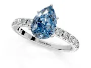 Solitaire Engagement Ring Setting for Fancy Blue Pear-Shaped Center with Large Accent Band and Prong Head in Platinum