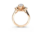 3 Stone Engagement Ring Setting for Marquise Center with Crossover Basket, Pave Band and Prong Head in Rose Gold
