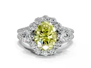 Halo Engagement Ring Setting for Fancy Yellow Oval Center with Two-Strand Split Shank and Prong Head in Sterling Silver