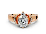 Solitaire Engagement Ring Setting for Pear-Shaped Center with Wide Band, Pave Collar and Prong Head in Rose Gold