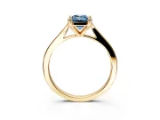 Solitaire Engagement Ring Setting for Fancy Blue Emerald Cut Center with Tapered Shoulders and Prong Head in Yellow Gold
