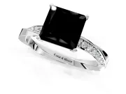 Side Accent Engagement Ring Setting for Fancy Black Princess Cut Center with Accent Shoulders and Prong Head in Platinum