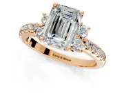Paired Accent Engagement Ring Setting for Emerald Cut Center with Pave Band and Prong Head in Rose Gold