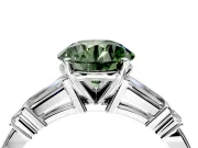 Bar-Set Engagement Ring Setting for Fancy Green Round Cut Center with Tapered Baguette Accents and Prong Head in White Gold