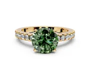 Solitaire Engagement Ring Setting for Fancy Green Round Cut Center with Single Row Accent Band and Prong Head in Yellow Gold