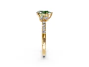 Paired Accent Engagement Ring Setting for Fancy Green Pear-Shaped Center with Pave Band and Prong Head in Yellow Gold