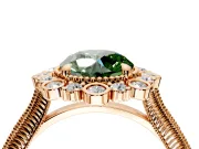 Milgrain Halo Engagement Ring Setting for Fancy Green Round Cut Center with Bezel Point Accents and Prong Head in Rose Gold