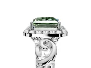 Halo Engagement Ring Setting for Fancy Green Princess Cut Center with Open Scroll Shoulders and Prong Head in Sterling Silver