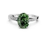 Side Accent Engagement Ring Setting for Fancy Green Oval Center with Accent Shoulders and Prong Head in White Gold