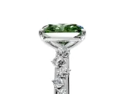 Cluster Engagement Ring Setting for Fancy Green Radiant Cut Center with Round Cut Accent Band and Prong Head in White Gold