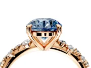 Solitaire Engagement Ring Setting for Fancy Blue Round Cut Center with Trailing Leaf Accent Band and Prong Head in Rose Gold