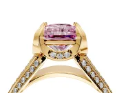 Solitaire Engagement Ring Setting for Fancy Pink Radiant Cut Center with Accented Split Shank and Prong Head in Yellow Gold