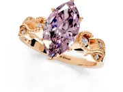 Leaf Engagement Ring Setting for Fancy Pink Marquise Center with Milgrain Accent Band and Prong Head in Rose Gold