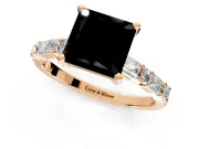 Baguette Engagement Ring Setting for Fancy Black Princess Cut Center with Alternating Bar-Set Band and Prong Head in Rose Gold