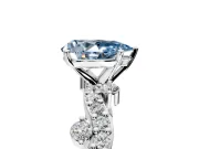 Solitaire Engagement Ring Setting for Fancy Blue Pear-Shaped Center with Bar-Station Pave Twist and Prong Head in Platinum