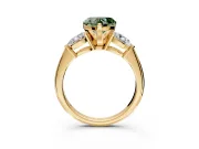3 Stone Engagement Ring Setting for Fancy Green Heart-Shaped Center with Large Pear-Shaped Accents and Prong Head in Yellow Gold