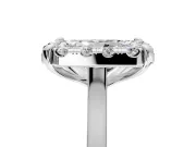 Single Halo Engagement Ring Setting for Radiant Cut Center with Corner Claws, Plain Band and Prong Head in Sterling Silver