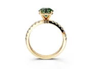 Open Basket Engagement Ring Setting for Fancy Green Round Cut Center with Pave Band and Prong Head in Yellow Gold