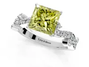 Solitaire Engagement Ring Setting for Fancy Yellow Princess Cut Center with Bar-Station Pave Twist and Prong Head in Sterling Silver