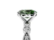 Solitaire Engagement Ring Setting for Fancy Green Oval Center with Milgrain Bezel Accents and Prong Head in Platinum