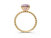 Solitaire Engagement Ring Setting for Fancy Pink Princess Cut Center with Plain Twisted Rope Band and Prong Head in Yellow Gold