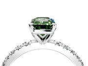 Solitaire Engagement Ring Setting for Fancy Green Emerald Cut Center with Fine Pave Band and Claw Prong Head in Platinum