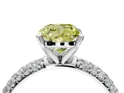 Solitaire Engagement Ring Setting for Fancy Yellow Cushion Cut Center with Domed Multi-Row Pave Band and Prong Head in Platinum