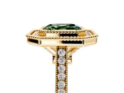 Halo Engagement Ring Setting for Fancy Green Asscher Cut Center with Milgrain Frame, Pave Band and Prong Head in Yellow Gold