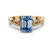 Solitaire Engagement Ring Setting for Fancy Blue Emerald Cut Center with Twisted Pave Split Shank and Prong Head in Yellow Gold