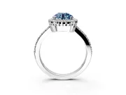 Halo Engagement Ring Setting for Fancy Blue Round Cut Center with Inner Milgrain Border and Prong Head in Sterling Silver
