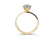 Solitaire Engagement Ring Setting for Round Cut Center with Fine Pave Accents and Prong Head in Yellow Gold