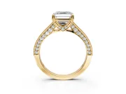 Solitaire Engagement Ring Setting for Asscher Cut Center with Milgrain-Framed Pave Band and Prong Head in Yellow Gold
