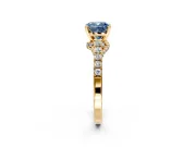 Solitaire Engagement Ring Setting for Fancy Blue Cushion Cut Center with Crossover Accents and Prong Head in Yellow Gold