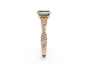 Solitaire Engagement Ring Setting for Fancy Green Asscher Cut Center with Twisted Pave Split Shank and Prong Head in Rose Gold