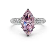 Solitaire Engagement Ring Setting for Fancy Pink Marquise Center with Domed Multi-Row Pave Band and Prong Head in Sterling Silver
