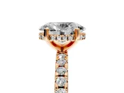 Solitaire Engagement Ring Setting for Oval Center with Band of Accents and Prong Head in Rose Gold