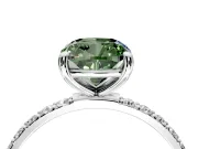 Solitaire Engagement Ring Setting for Fancy Green Cushion Cut Center with Pave Accents and Prong Head in Platinum