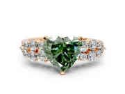 Cluster Engagement Ring Setting for Fancy Green Heart-Shaped Center with 2-Row Shoulder Clusters and Prong Head in Rose Gold