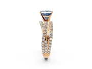 Solitaire Engagement Ring Setting for Fancy Blue Princess Cut Center with Woven 3-Strand Pave Band and Prong Head in Rose Gold