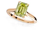 Solitaire Engagement Ring Setting for Fancy Yellow Emerald Cut Center with Narrow Cathedral Band and Prong Head in Rose Gold