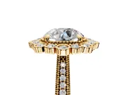 Milgrain Halo Engagement Ring Setting for Round Cut Center with Bezel Point Accents and Prong Head in Yellow Gold