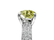 Solitaire Engagement Ring Setting for Fancy Yellow Round Cut Center with Multi-Row Pave Accents and Basket Head in Platinum