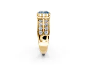 Bezel Engagement Ring Setting for Fancy Blue Cushion Cut Center with Wide Channel-Set Band and Bezel Head in Yellow Gold