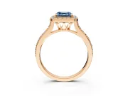 Halo Engagement Ring Setting for Fancy Blue Asscher Cut Center with Pave Accents, Heart Basket and Prong Head in Rose Gold