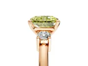 3 Stone Engagement Ring Setting for Fancy Yellow Radiant Cut Center with Wide Plain Band and Prong Head in Rose Gold