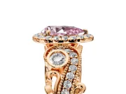 Milgrain Halo Engagement Ring Setting for Fancy Pink Pear-Shaped Center with Shoulder Bezels and Prong Head in Rose Gold